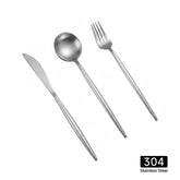 Stainless Steel Dessert Cutlery Set Brushed Silver, Dessert Knife Fork Spoon 3-Piece Tableware Kit