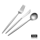 Stainless Steel Cutlery Set Brushed Silver, Knife Fork Spoon 3-Piece Tableware Kit