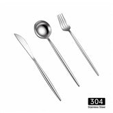 Stainless Steel Dessert Cutlery Set Bright Silver, Dessert Knife Fork Spoon 3-Piece Tableware Kit