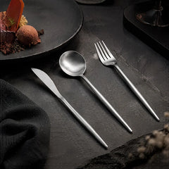 Stainless Steel Dessert Cutlery Set Brushed Silver, Dessert Knife Fork Spoon 3-Piece Tableware Kit