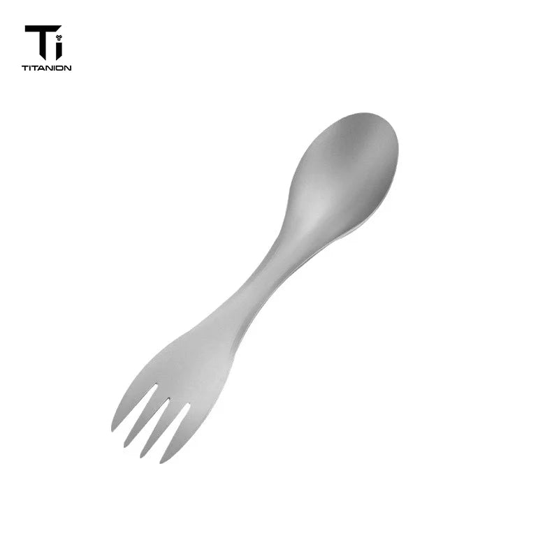 Pure Titanium 2-in-1 Spork, Lightweight Dual Purpose Spoon Fork Combo, Portable Outdoor Camping Tableware