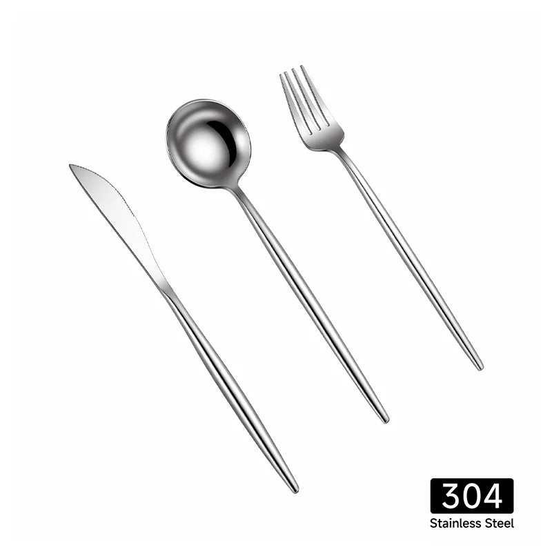 Stainless Steel Dessert Cutlery Set Bright Silver, Dessert Knife Fork Spoon 3-Piece Tableware Kit