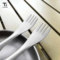 Pure Titanium 2-in-1 Spork, Lightweight Dual Purpose Spoon Fork Combo, Portable Outdoor Camping Tableware