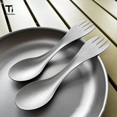 Pure Titanium 2-in-1 Spork, Lightweight Dual Purpose Spoon Fork Combo, Portable Outdoor Camping Tableware