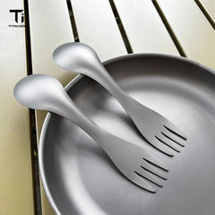 Pure Titanium 2-in-1 Spork, Lightweight Dual Purpose Spoon Fork Combo, Portable Outdoor Camping Tableware