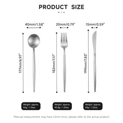 Stainless Steel Dessert Cutlery Set Brushed Silver, Dessert Knife Fork Spoon 3-Piece Tableware Kit