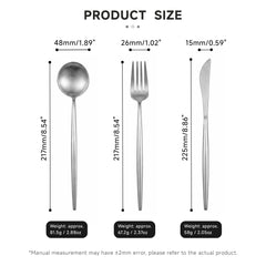 Stainless Steel Cutlery Set Brushed Silver, Knife Fork Spoon 3 Pieces Tableware Kit